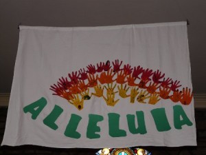 Alleluia - He is risen!! This banner was created at the childrens' activity morning just before Easter